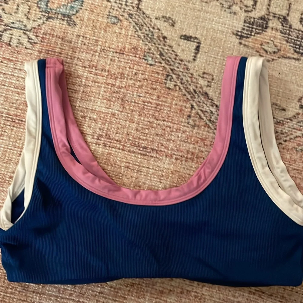 l*space Ribbed Lala Pullover Bikini Top Colorblock‎ Indigo White Rosebud XL